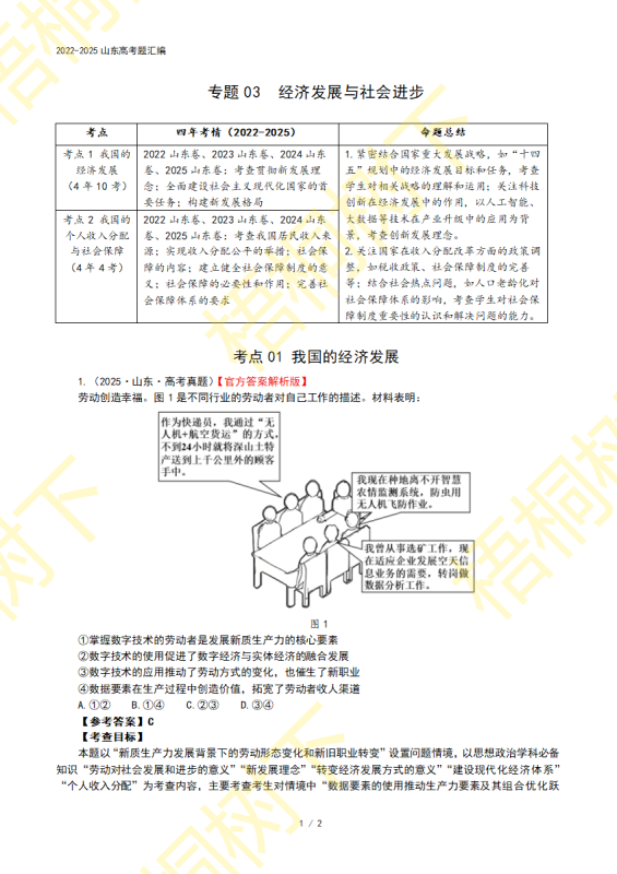 2022-2025山东高考题03：经济发展与社会进步-梧桐树下
