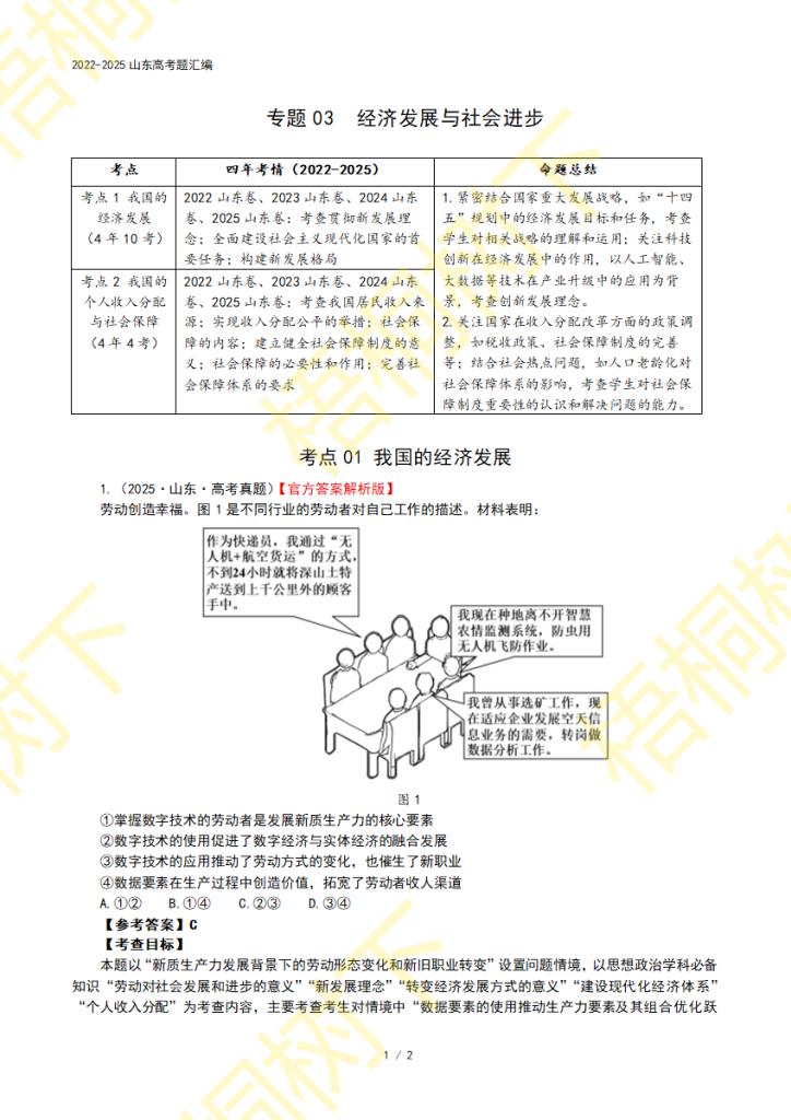 2022-2025山东高考题03：经济发展与社会进步-梧桐树下